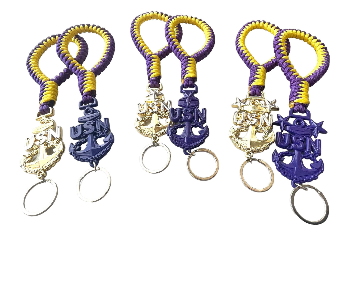 USN E7/E8/E9 Paracord Keychains/Keyfob (Lakers Colors)