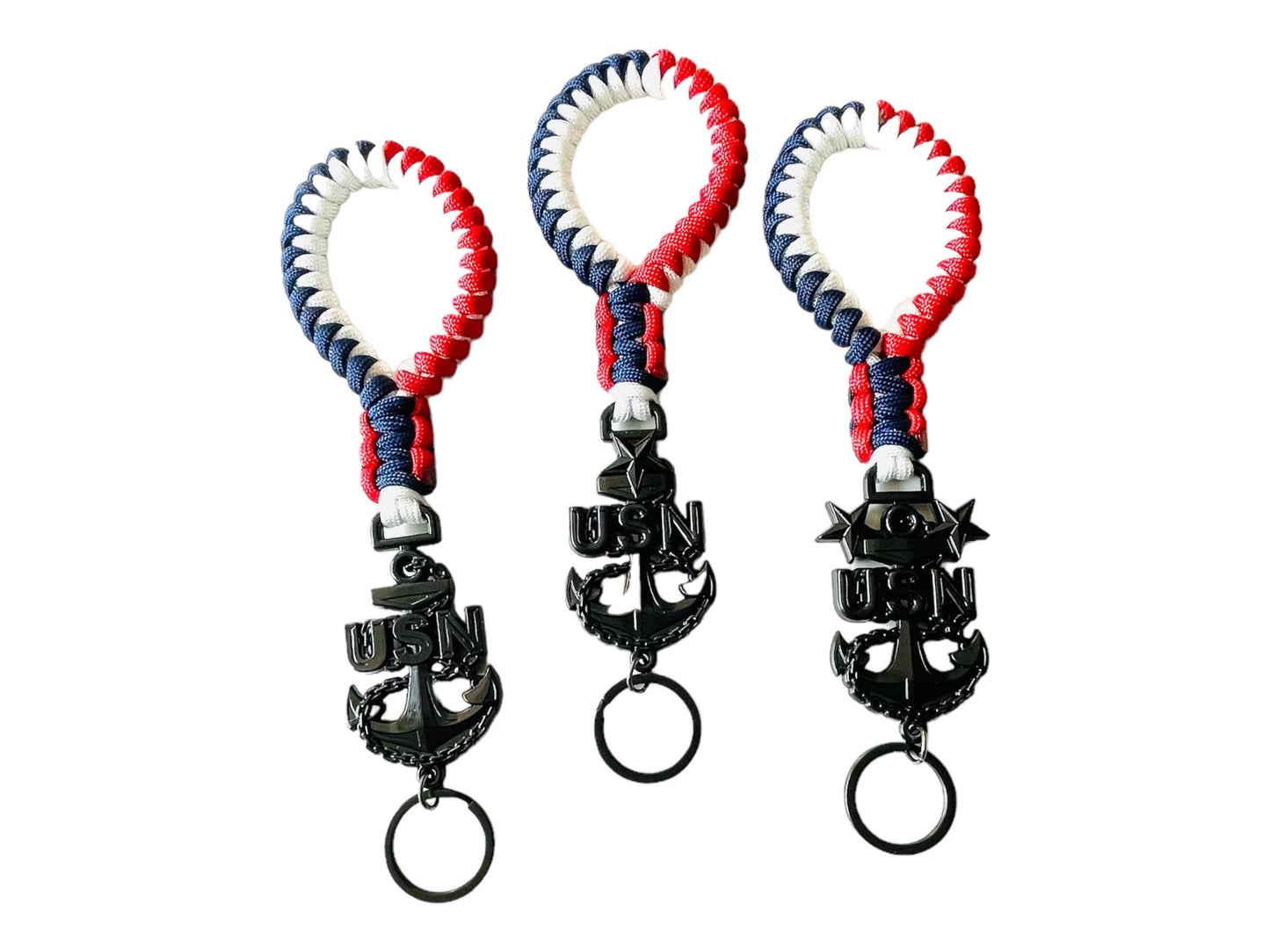 USN E7/E8/E9 Red White and Blue Paracord Keychains/Key Fob