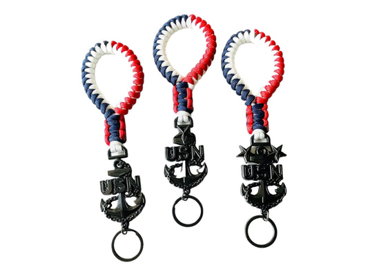 USN E7/E8/E9 Red White and Blue Paracord Keychains/Key Fob
