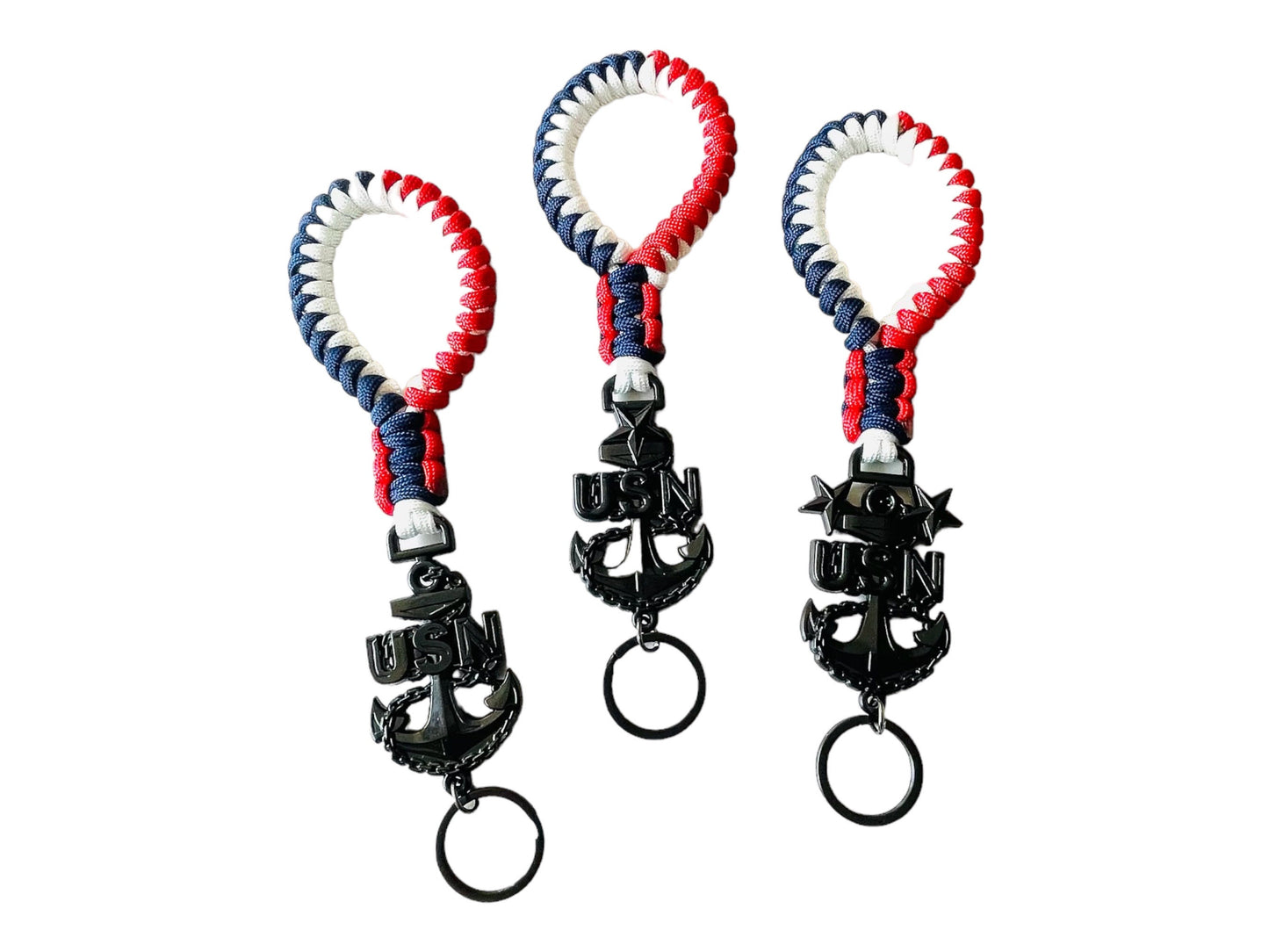 USN E7/E8/E9 Red White and Blue Paracord Keychains/Key Fob