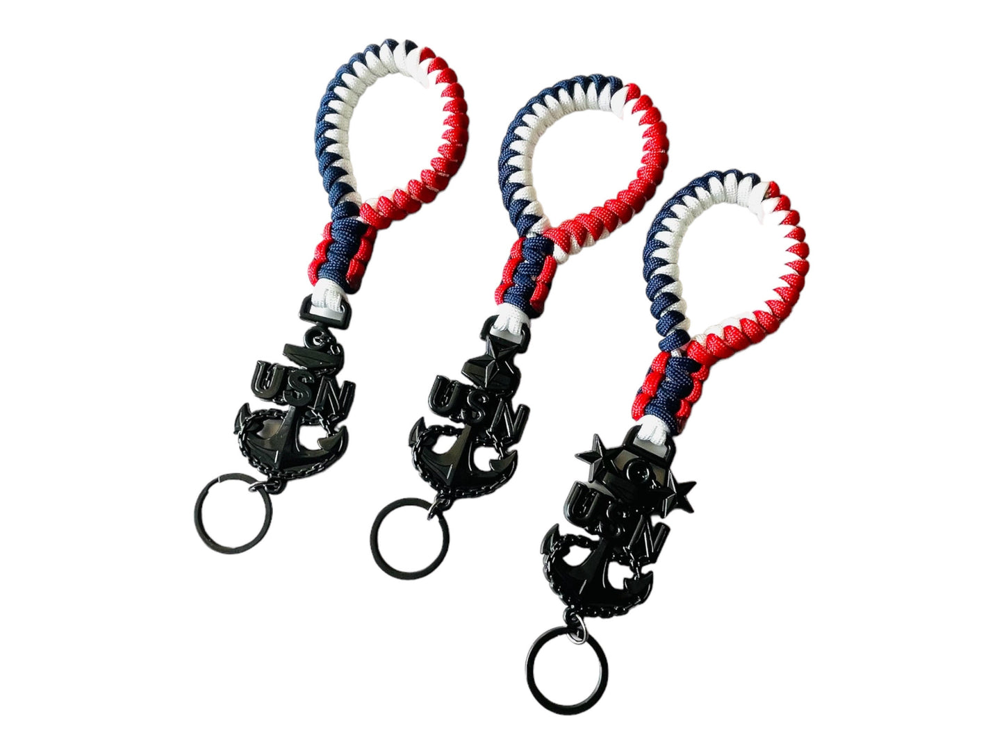 USN E7/E8/E9 Red White and Blue Paracord Keychains/Key Fob