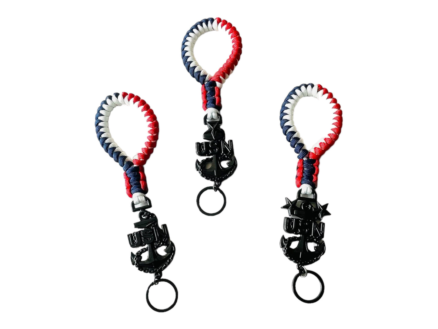 USN E7/E8/E9 Red White and Blue Paracord Keychains/Key Fob