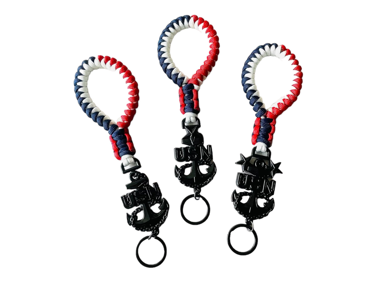 USN E7/E8/E9 Red White and Blue Paracord Keychains/Key Fob