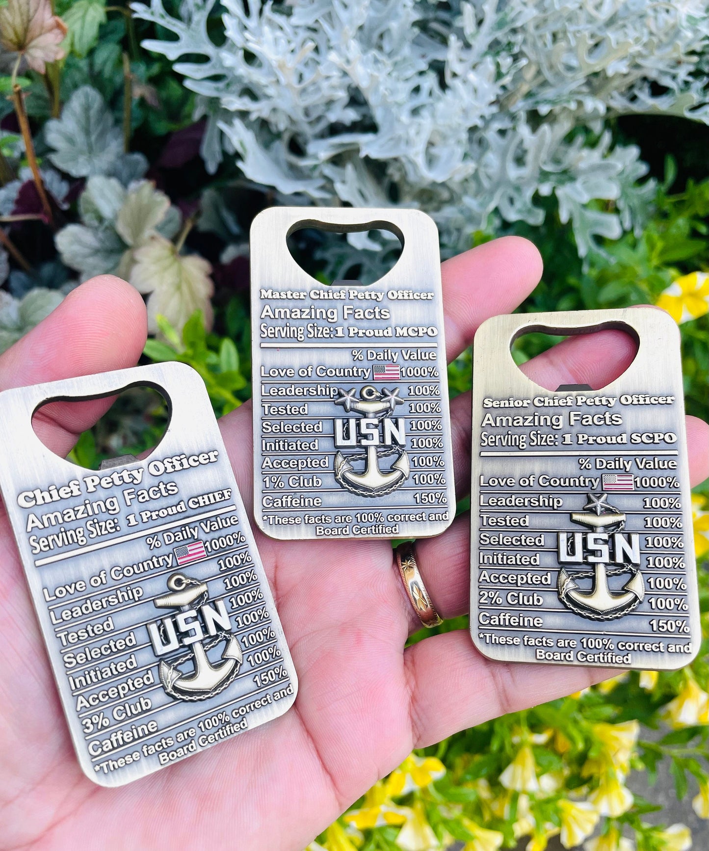 A gift for your Sponsor. 3” Chief, Senior Chief and Master Chief Bottle Opener/Coin Antique Nickel.