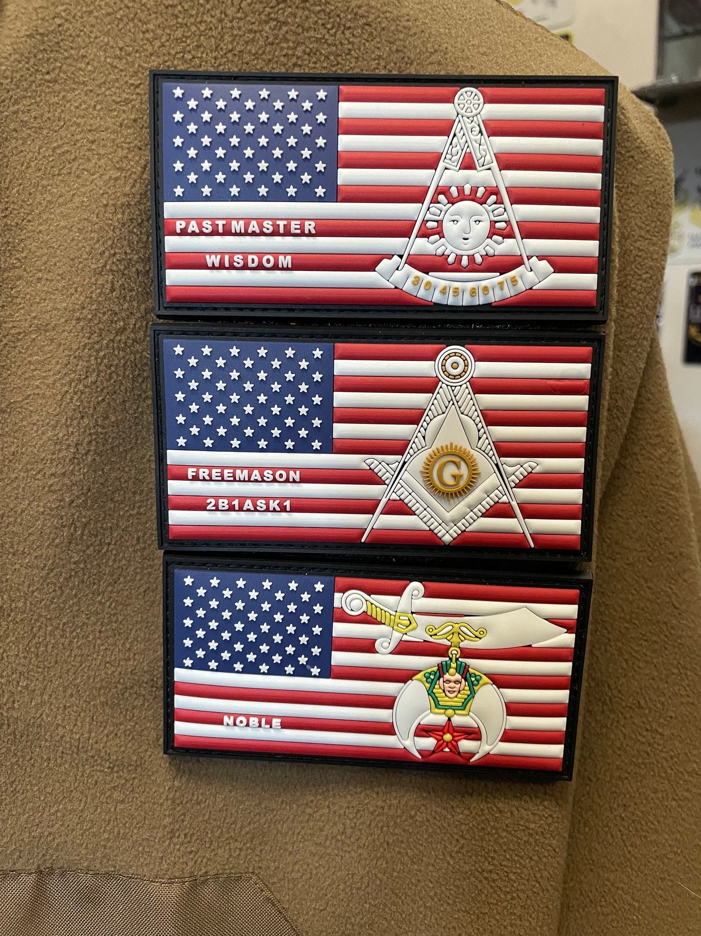 Freemason, Past Master and Shiners Glow in the Dark PVC Patches.