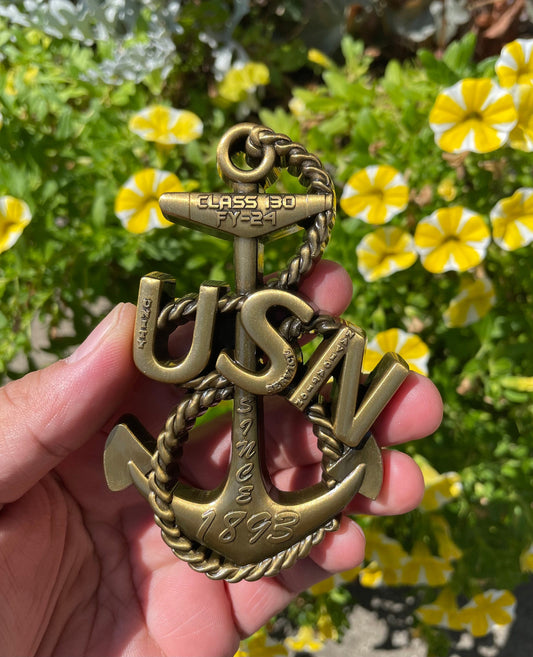 USN Class 130 FY 24 Heritage Anchor Coin Antique Gold Version