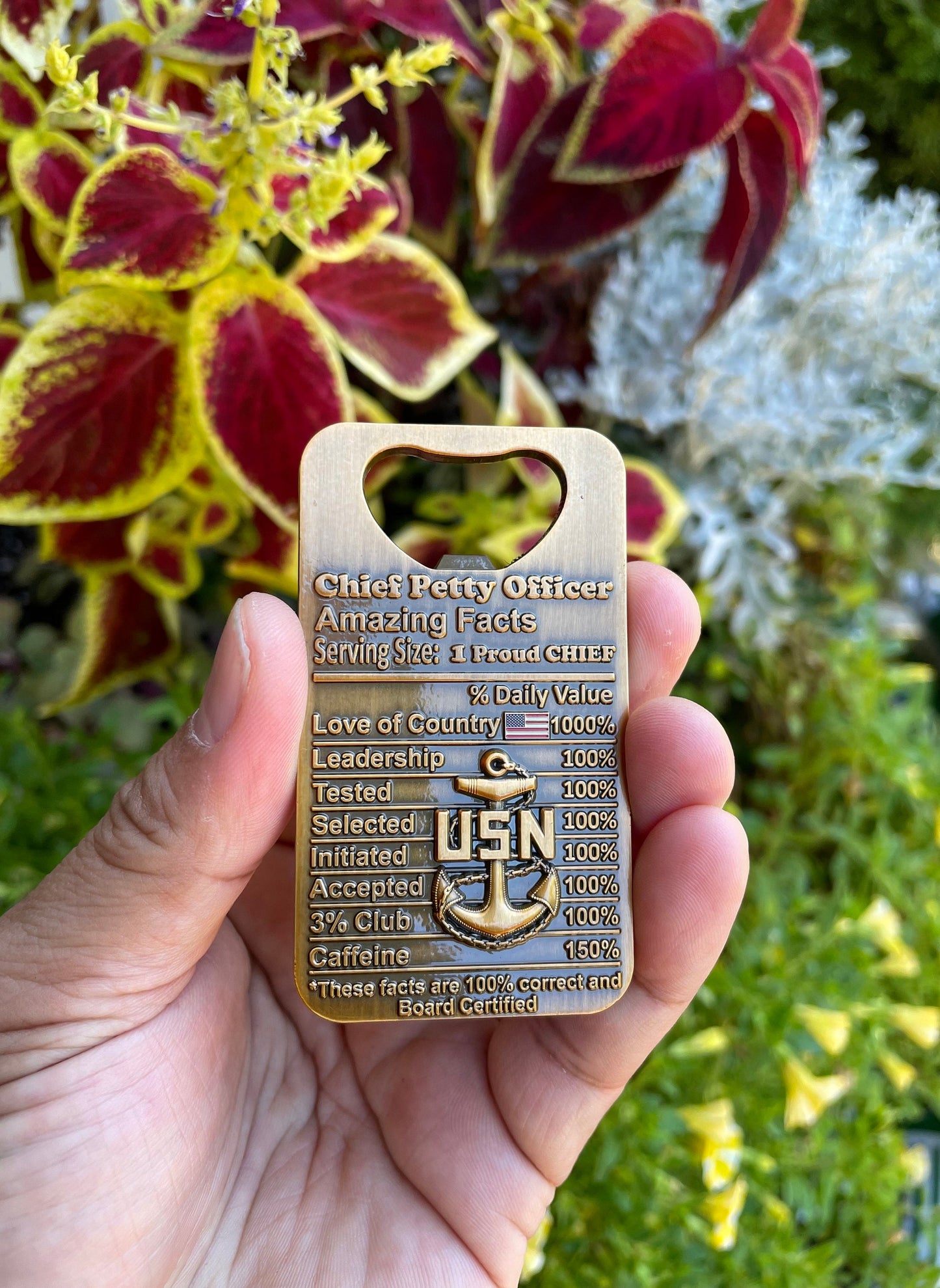 A gift for your Sponsor. 3” Chief, Senior Chief and Master Chief Bottle Opener/Coin Antique Gold