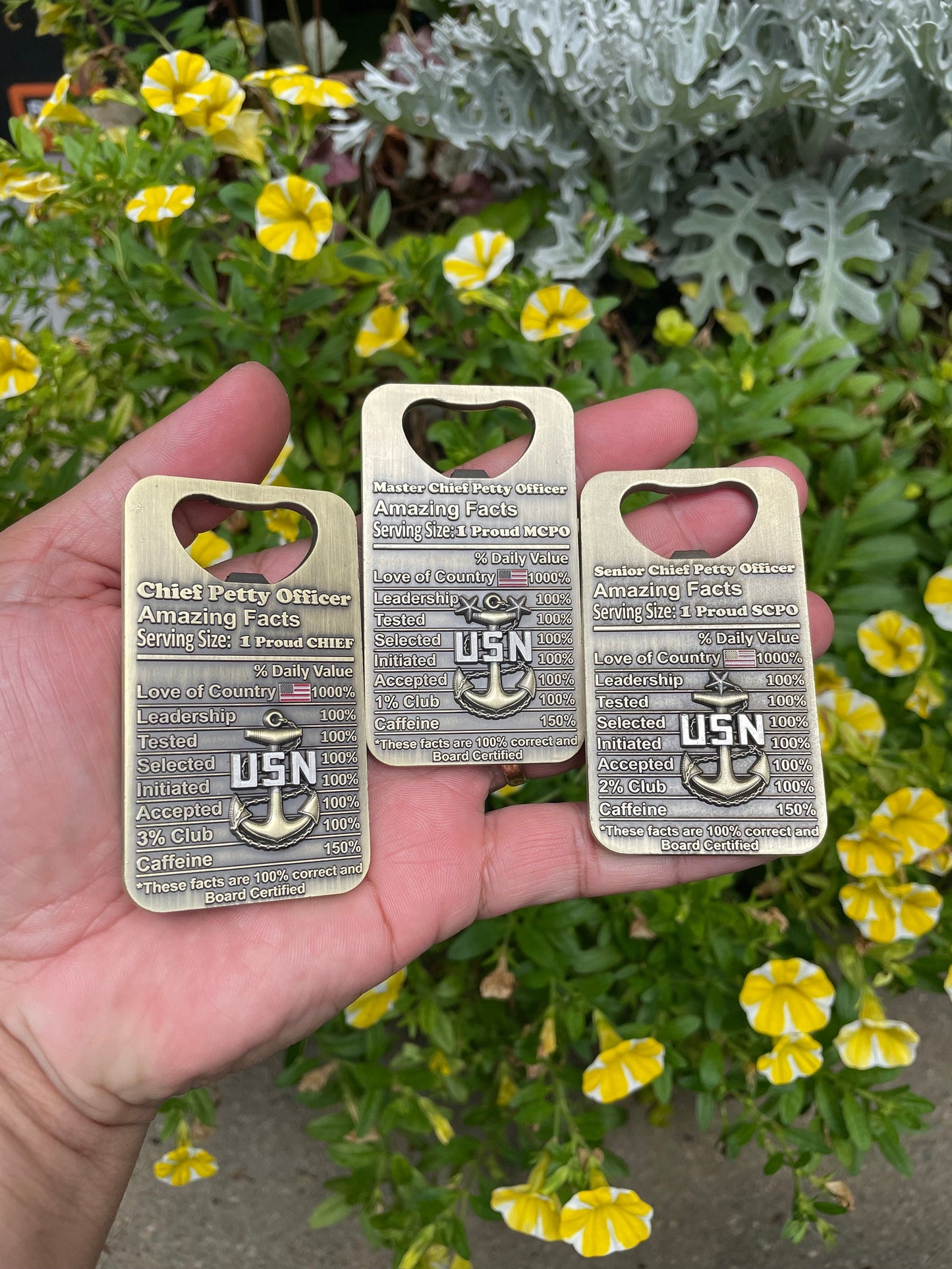 A gift for your Sponsor. 3” Chief, Senior Chief and Master Chief Bottle Opener/Coin Antique Nickel.