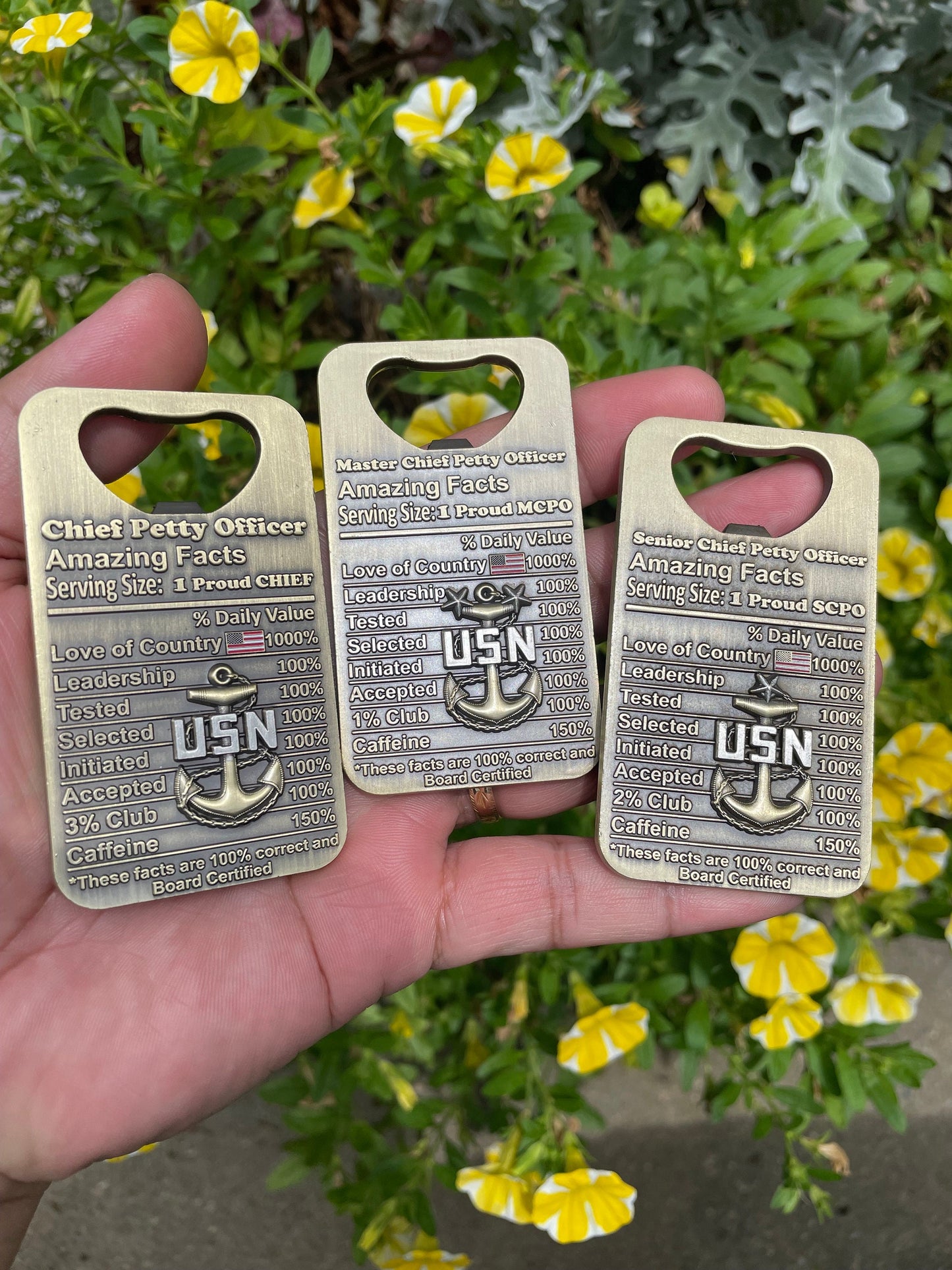 A gift for your Sponsor. 3” Chief, Senior Chief and Master Chief Bottle Opener/Coin Antique Nickel.