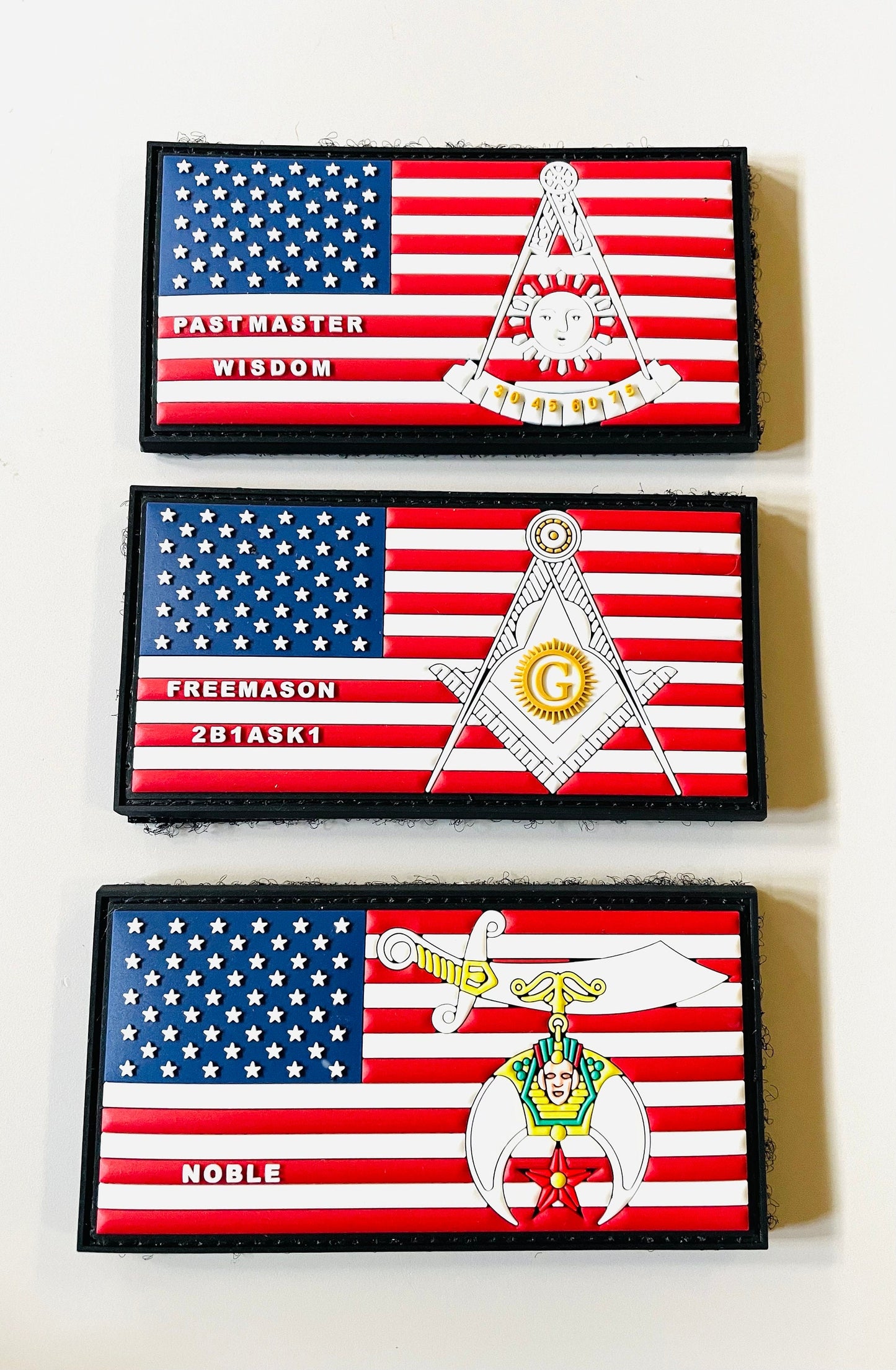Freemason, Past Master and Shiners Glow in the Dark PVC Patches.