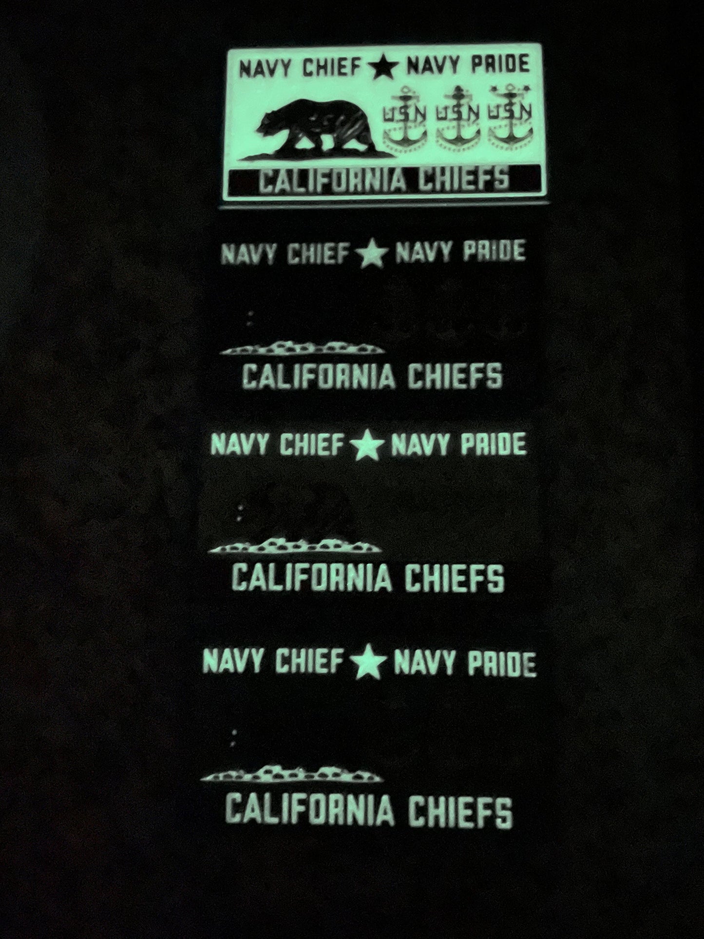 California Chiefs Glow in the Dark PVC Patches.