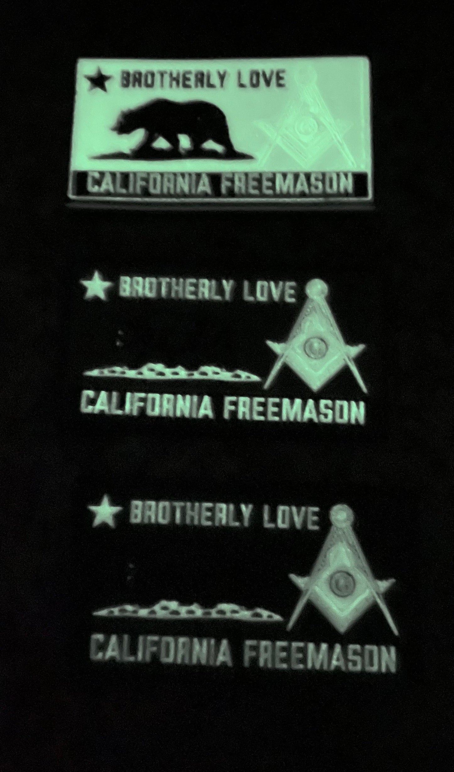 California Freemason Glow in the Dark PVC Patches.
