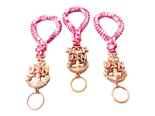 USN E7/E8/E9 Rose Gold Anchors with Breast Cancer Awareness Paracord Keyfob
