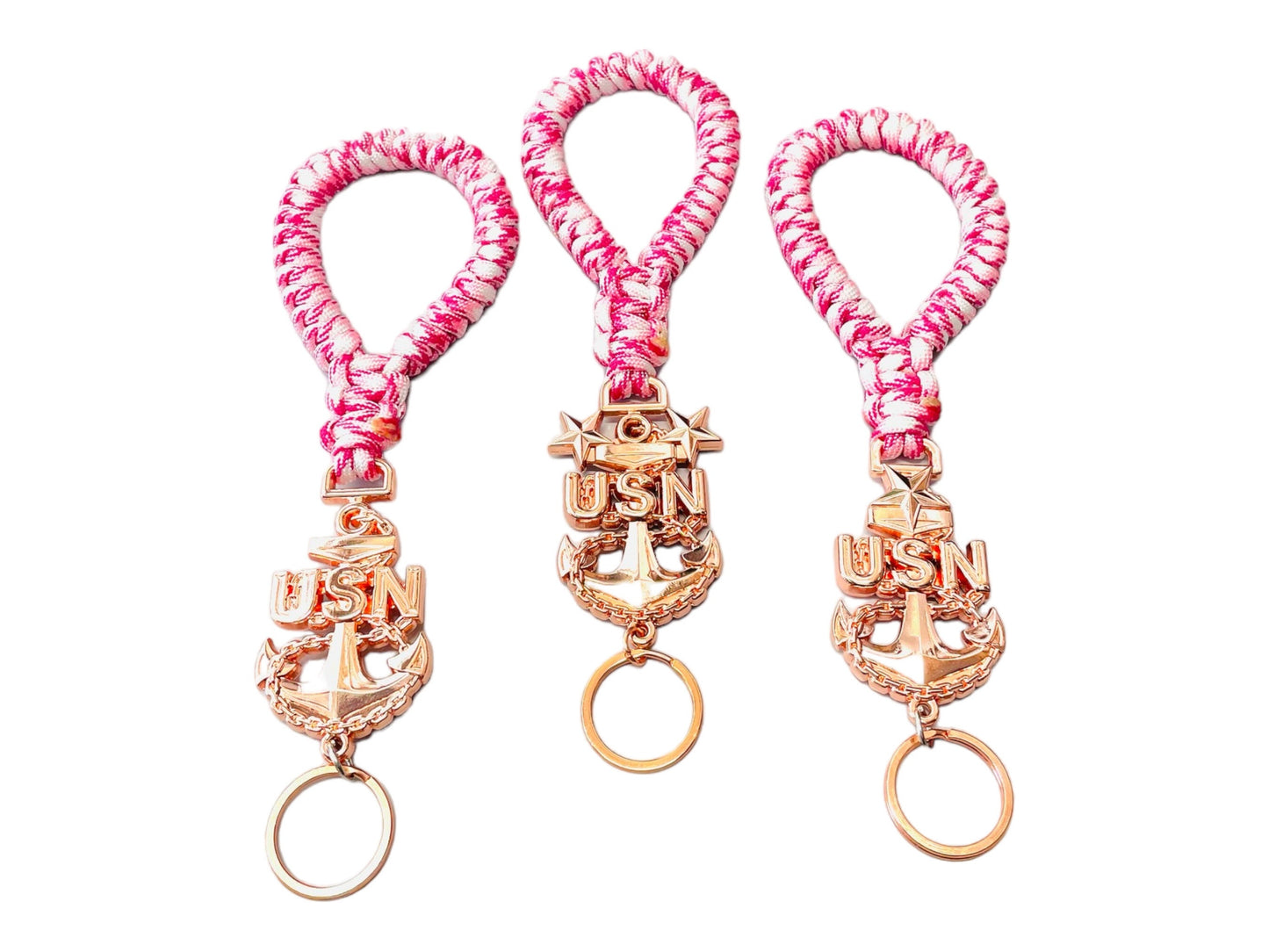 USN E7/E8/E9 Rose Gold Anchors with Breast Cancer Awareness Paracord Keyfob