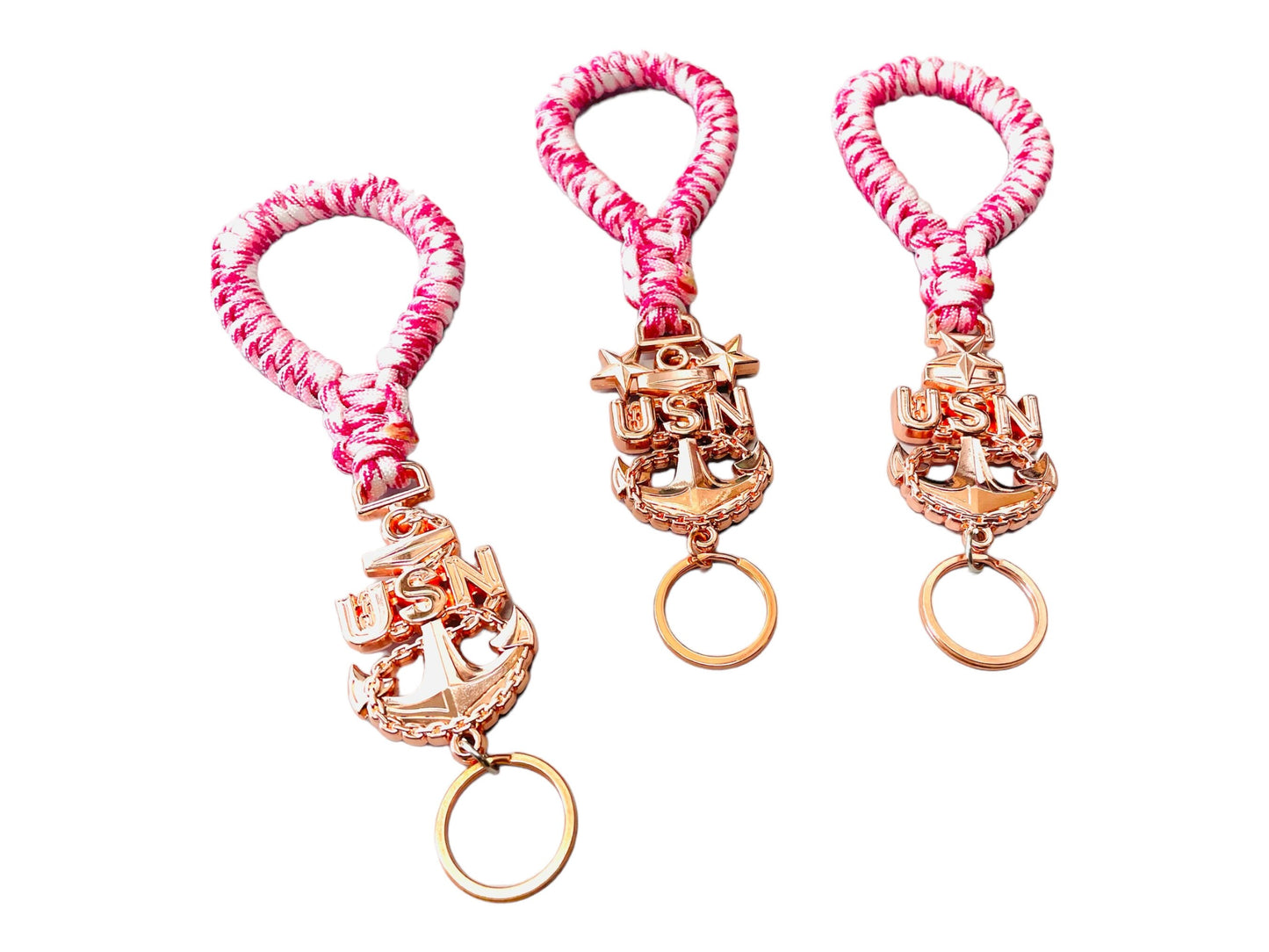 USN E7/E8/E9 Rose Gold Anchors with Breast Cancer Awareness Paracord Keyfob