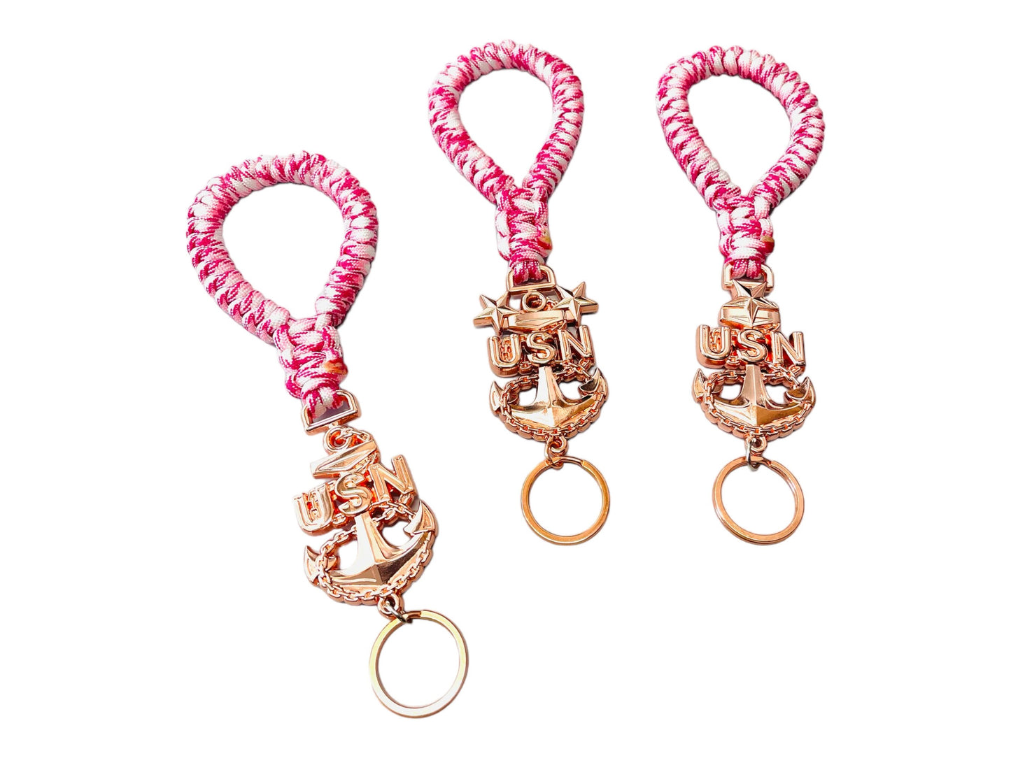 USN E7/E8/E9 Rose Gold Anchors with Breast Cancer Awareness Paracord Keyfob
