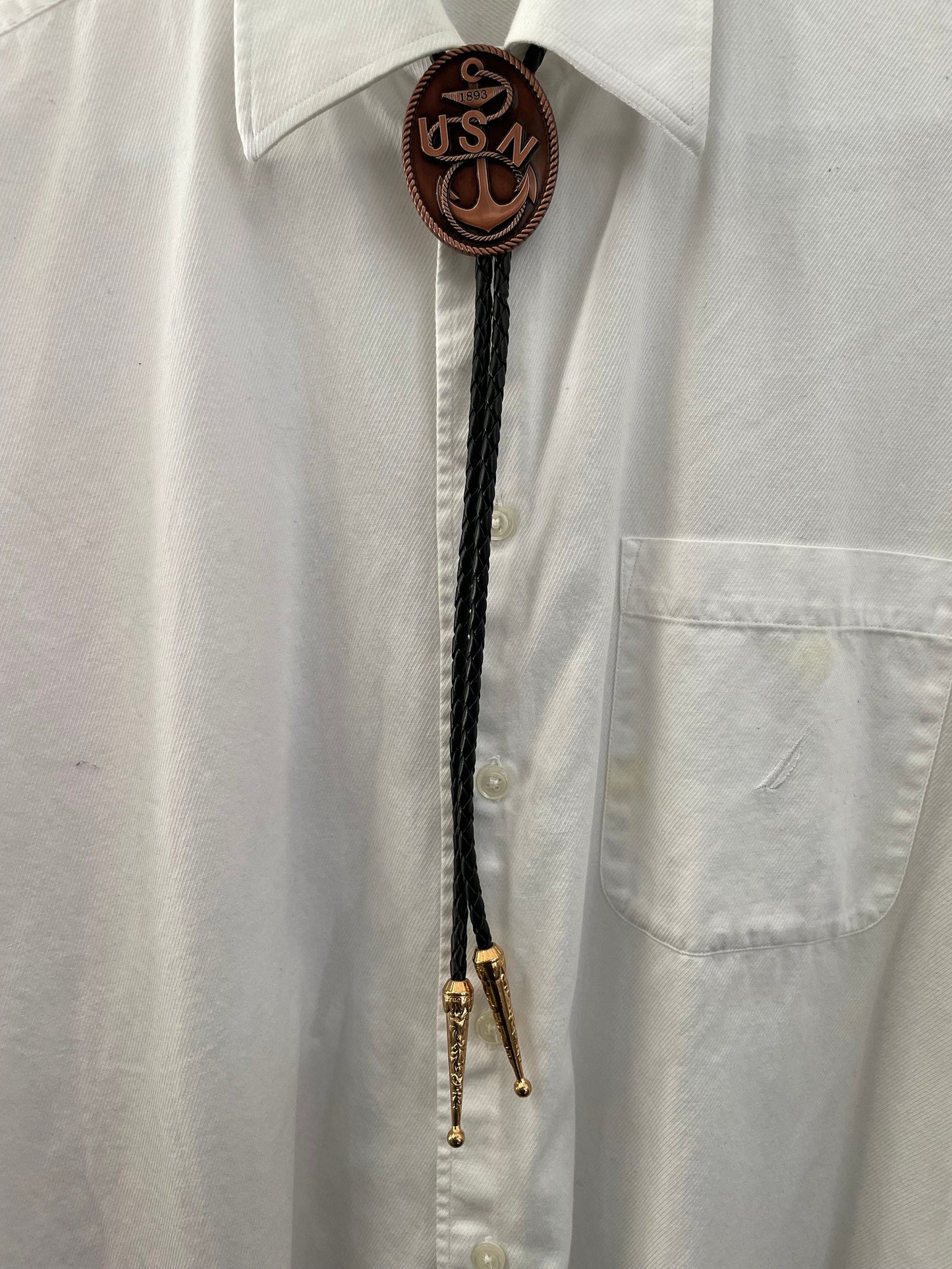 USN CPO Bolo Tie Antique Copper Pendant
