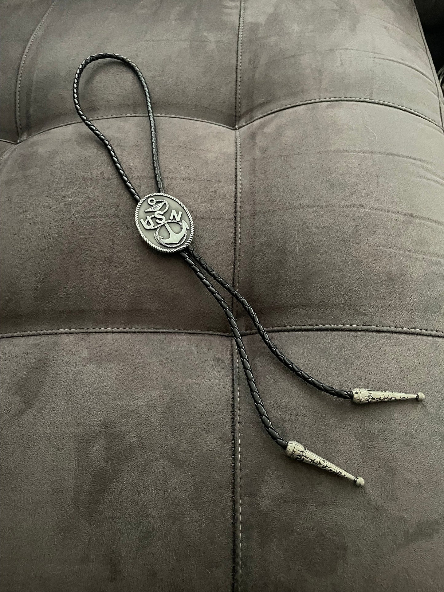 USN CPO Bolo Tie Nickel Pendant