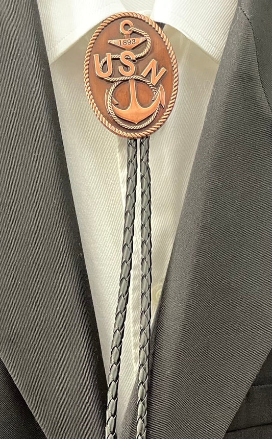 USN CPO Bolo Tie Antique Copper Pendant