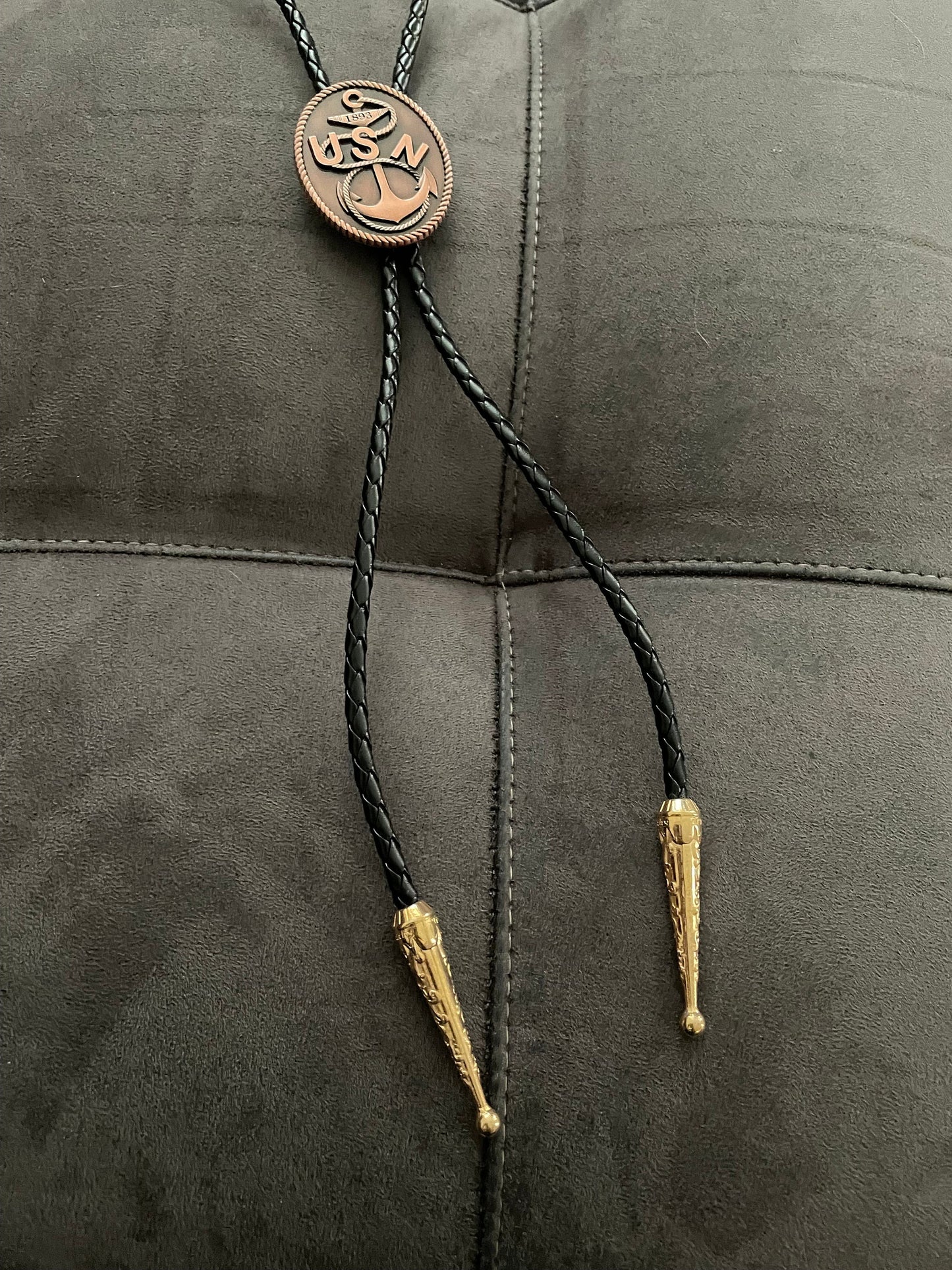 USN CPO Bolo Tie Antique Copper Pendant