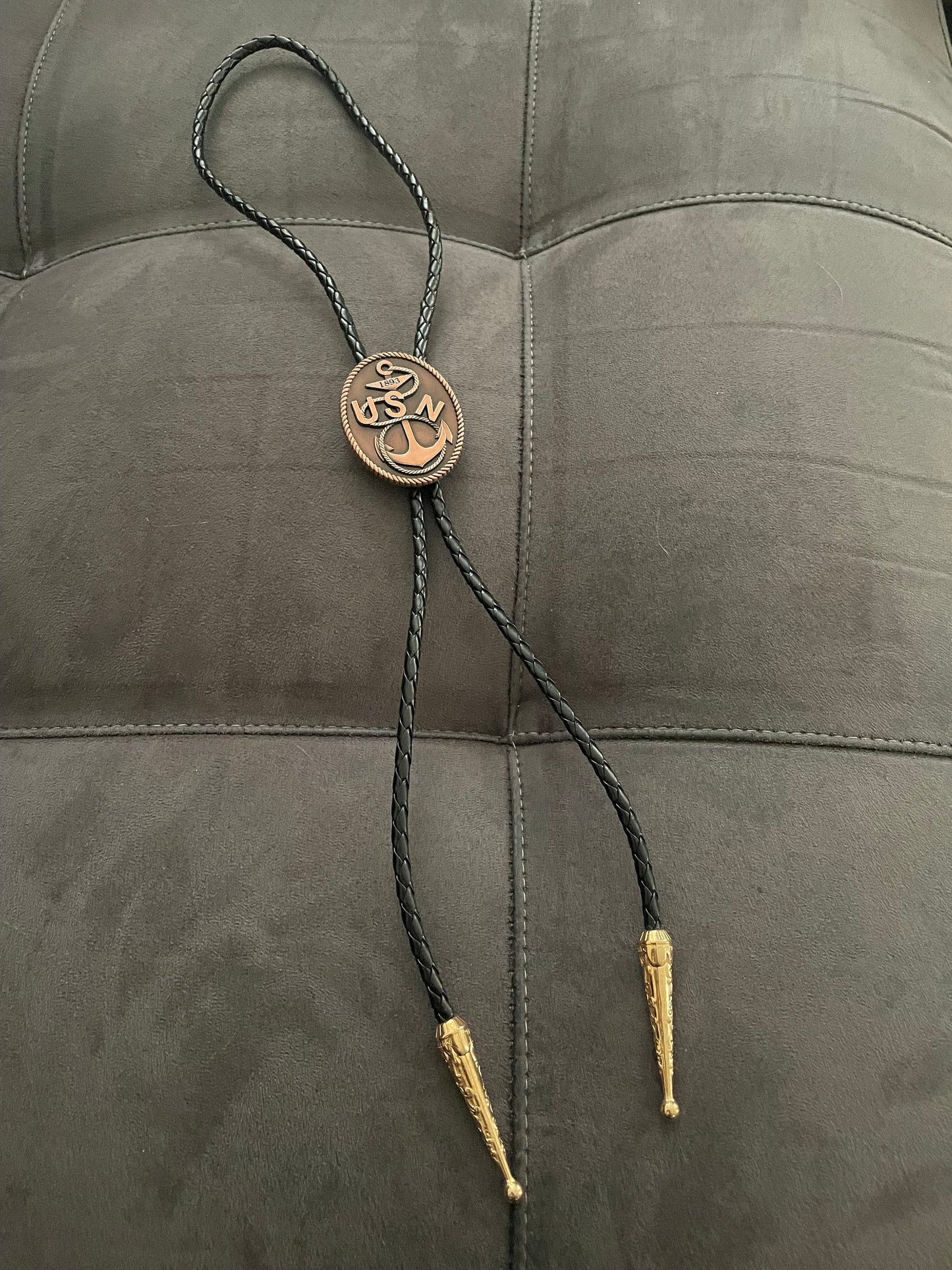 USN CPO Bolo Tie Antique Copper Pendant