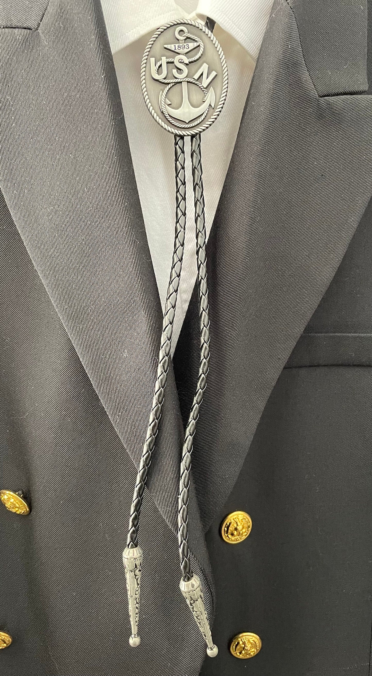 USN CPO Bolo Tie Nickel Pendant