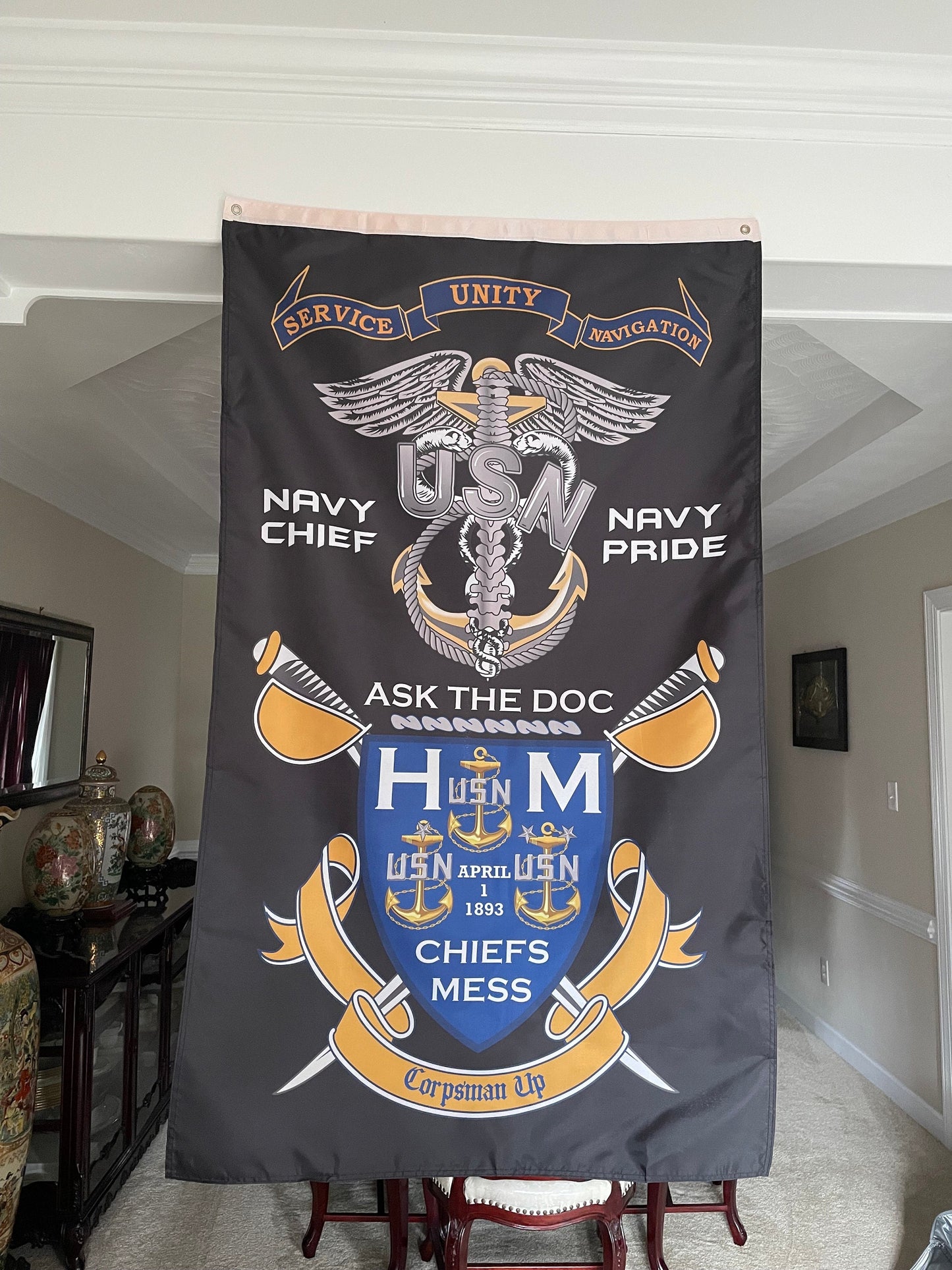 US Navy Corpsman CPO 5X3 Vertical Flag