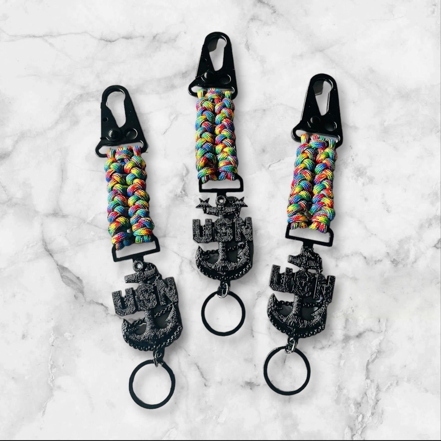 USN E7/E8/E9 Tribal Anchor Sanctified Weave Autism Awareness Paracord Keychains