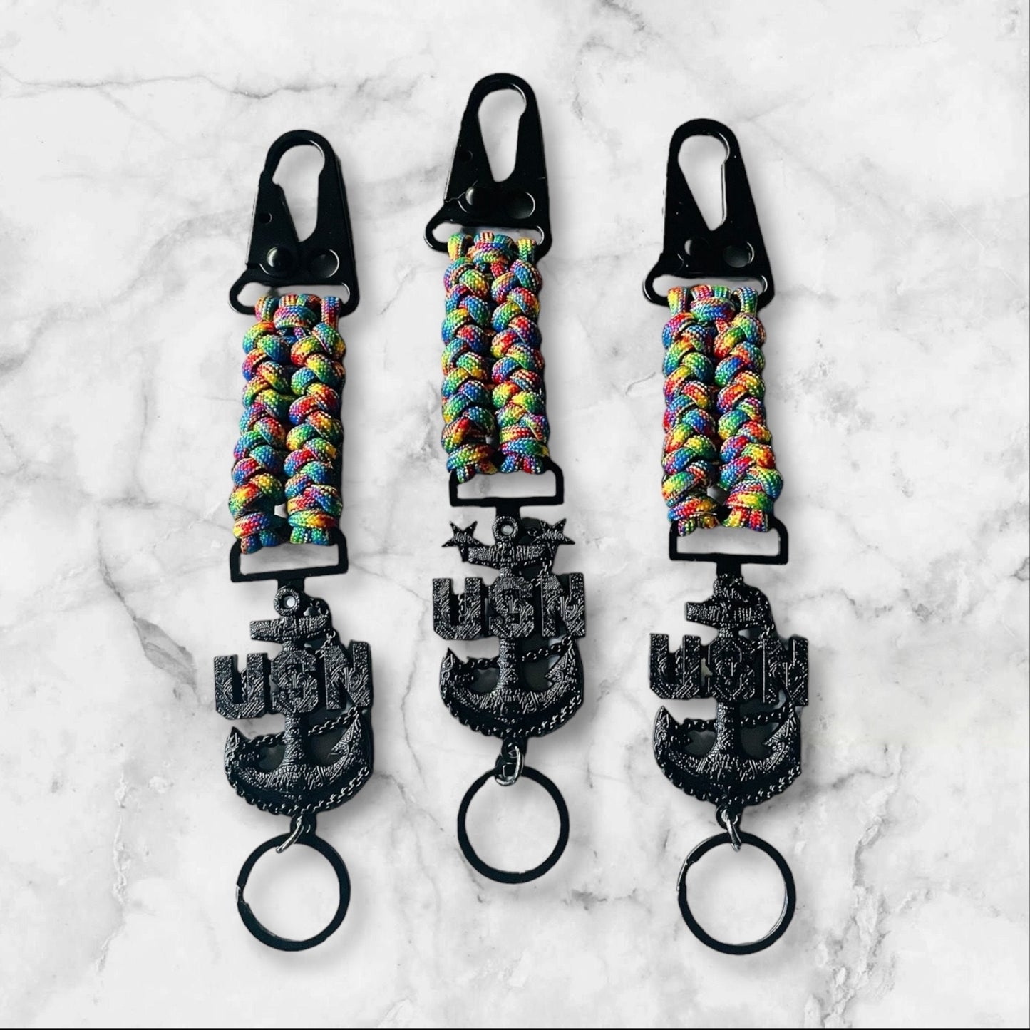 USN E7/E8/E9 Tribal Anchor Sanctified Weave Autism Awareness Paracord Keychains