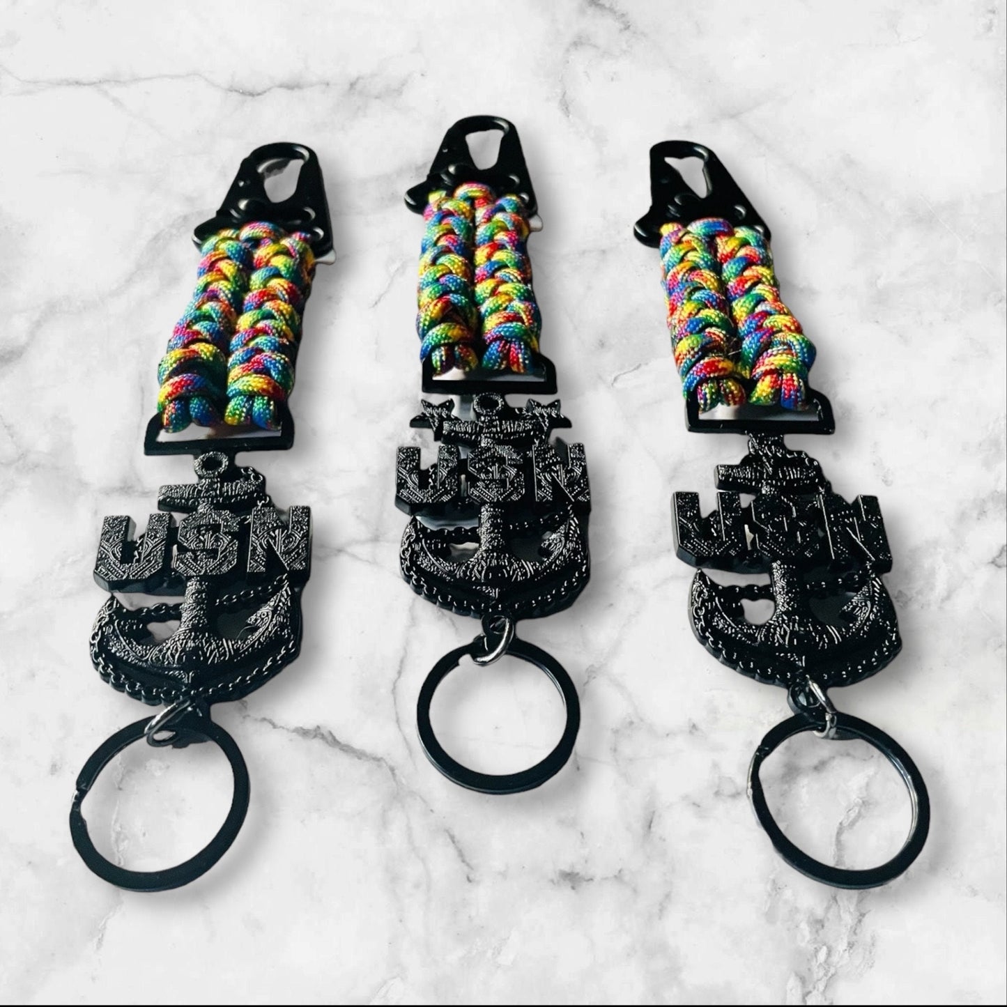 USN E7/E8/E9 Tribal Anchor Sanctified Weave Autism Awareness Paracord Keychains