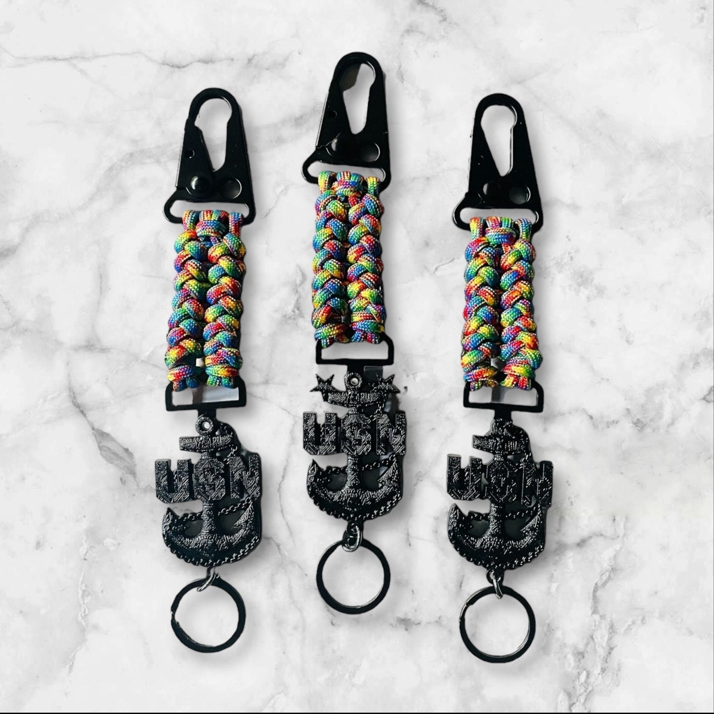 USN E7/E8/E9 Tribal Anchor Sanctified Weave Autism Awareness Paracord Keychains