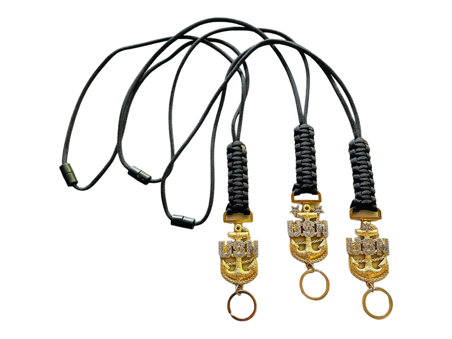 USN E7/E8/E9 Tribal Anchors Black Paracord Neck Lanyard