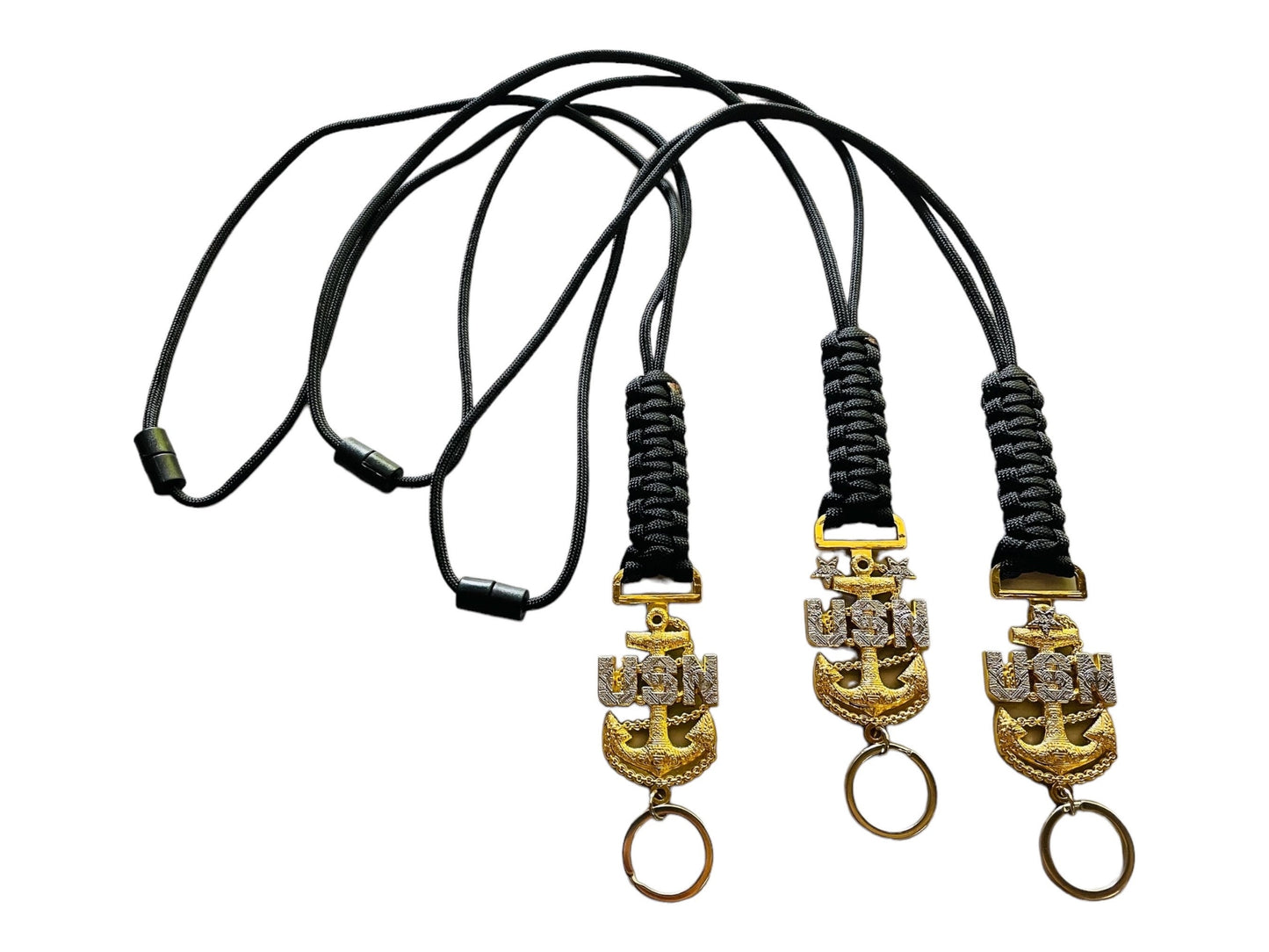 USN E7/E8/E9 Tribal Anchors Black Paracord Neck Lanyard