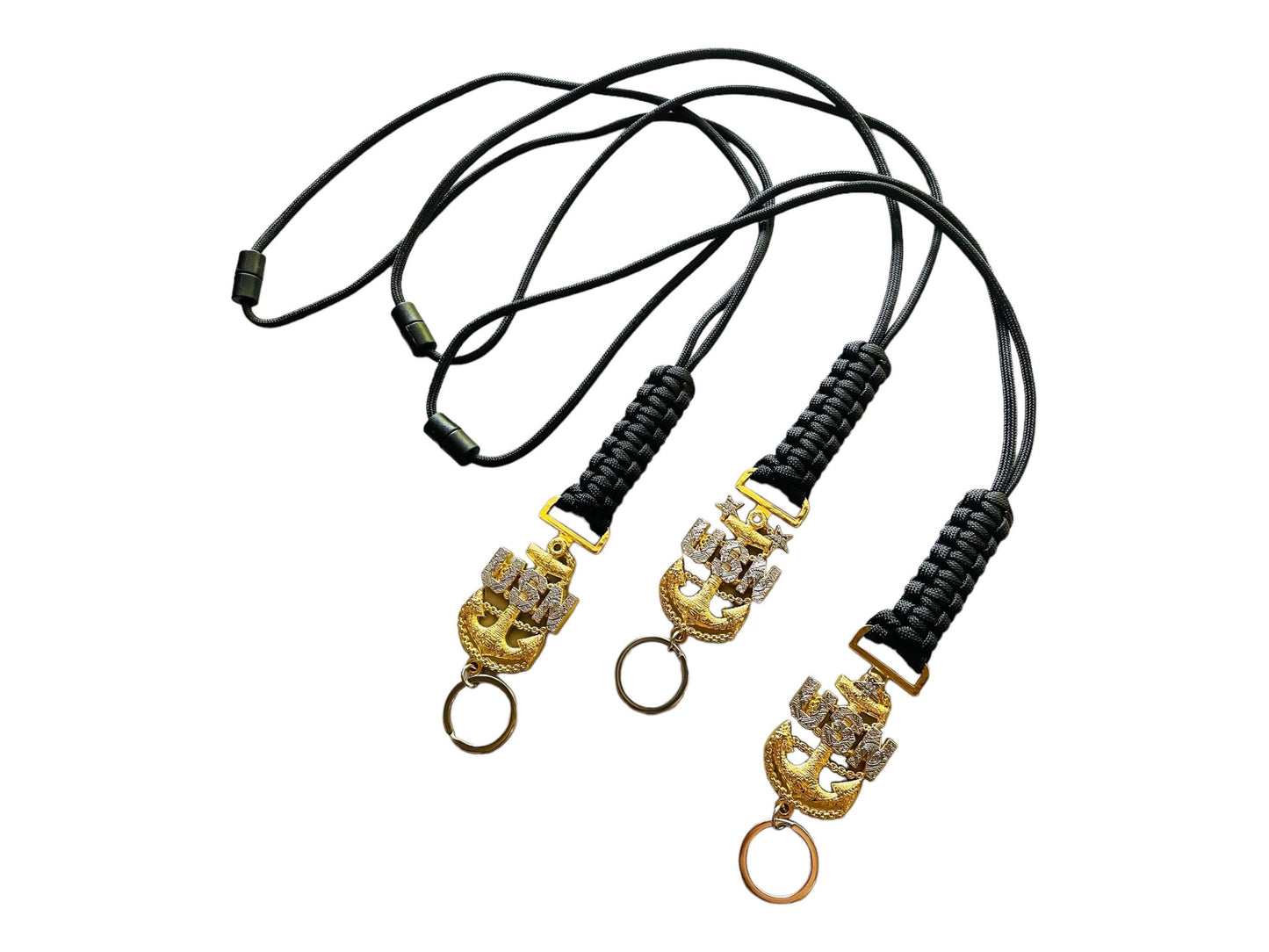 USN E7/E8/E9 Tribal Anchors Black Paracord Neck Lanyard
