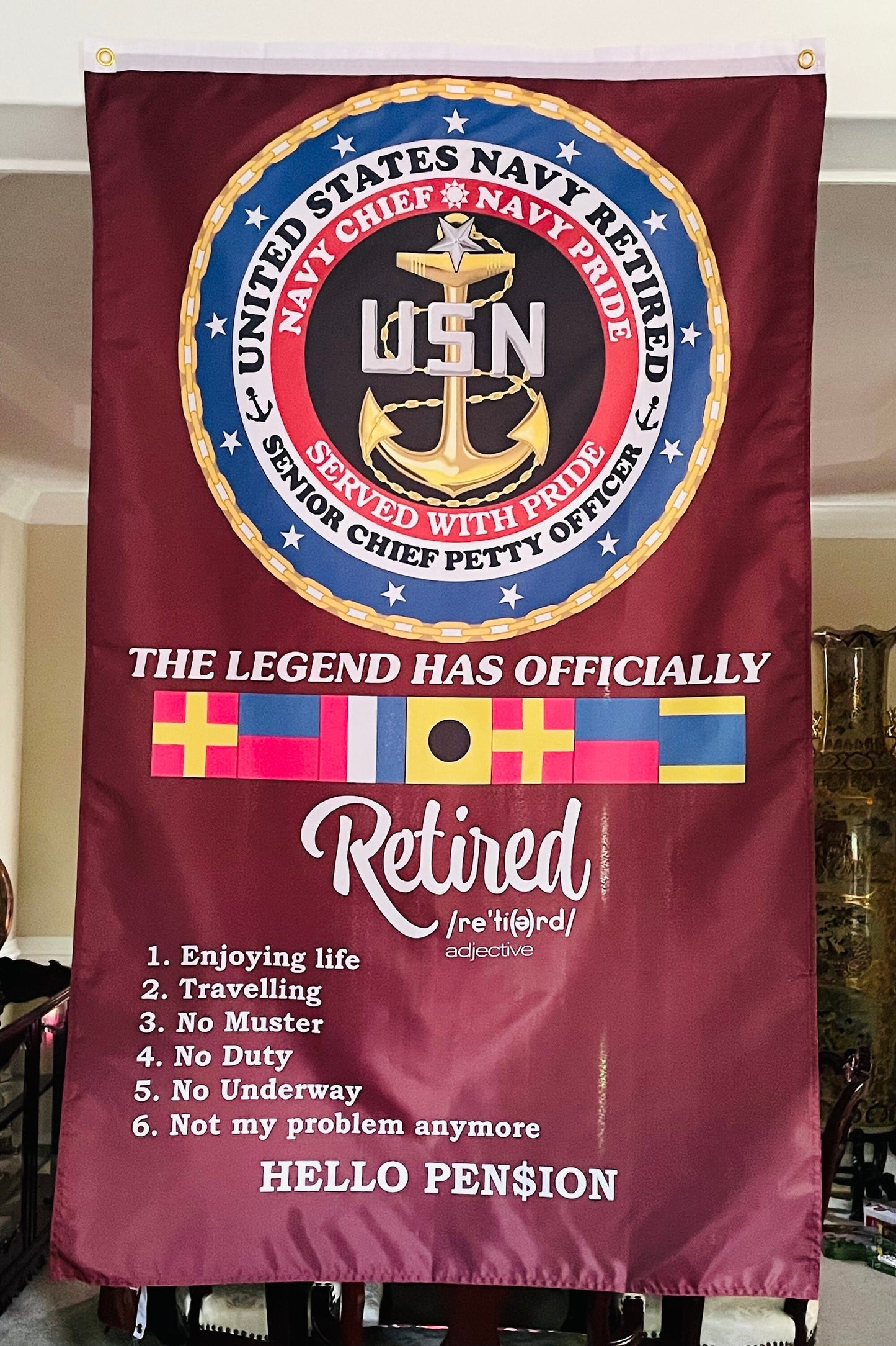 USN Chief, Senior Chief and Master Chief Retired 5X3 Vertical Flag.