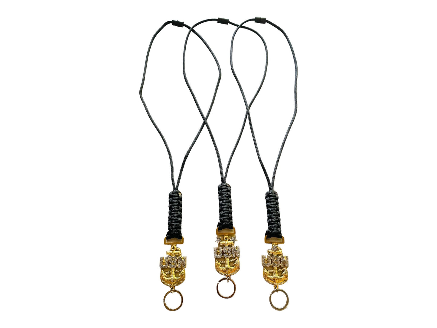 USN E7/E8/E9 Tribal Anchors Black Paracord Neck Lanyard
