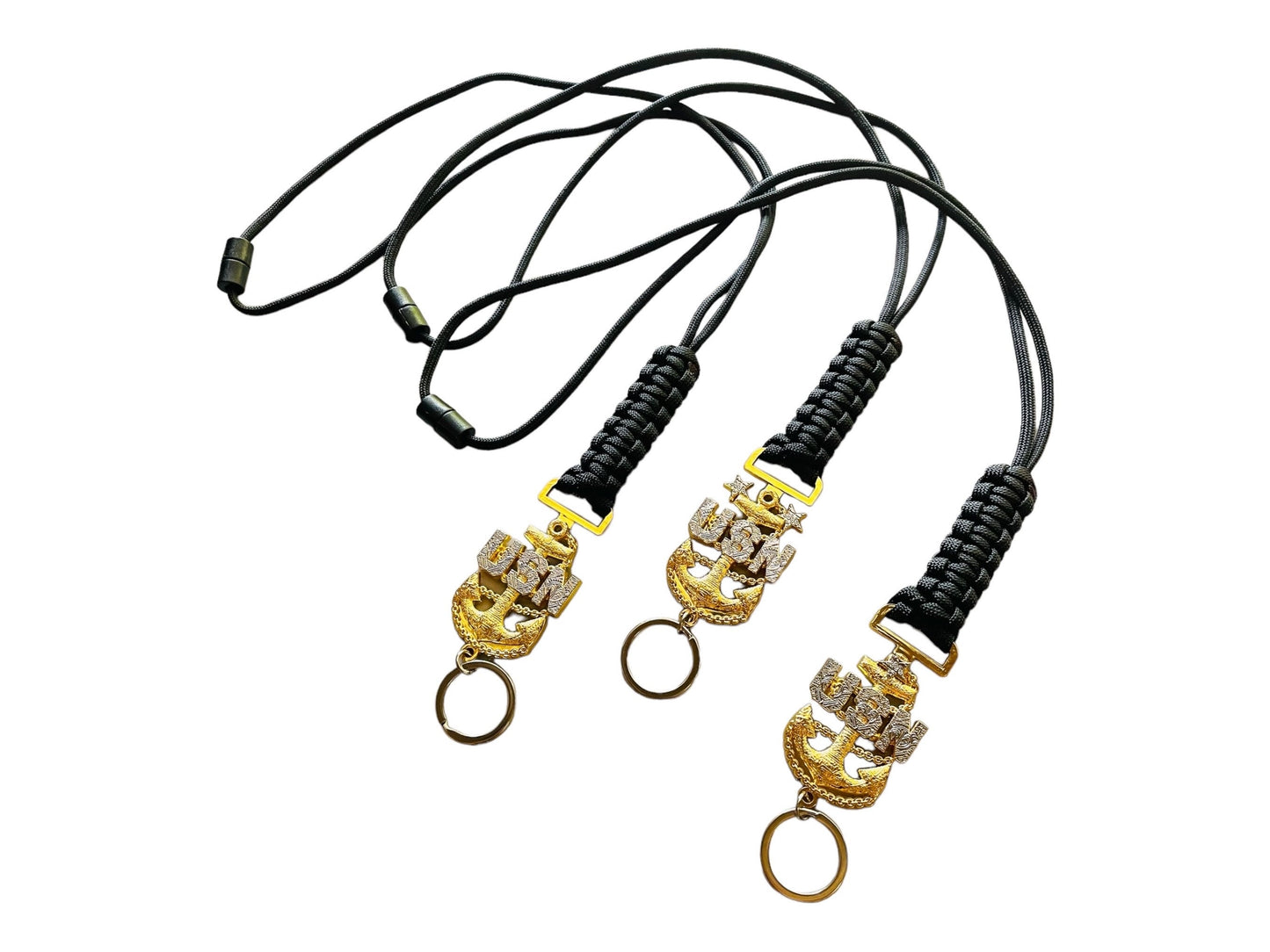 USN E7/E8/E9 Tribal Anchors Black Paracord Neck Lanyard