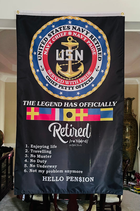 USN Chief, Senior Chief and Master Chief Retired 5X3 Vertical Flag.