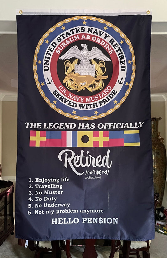 USN RETIRED All Hands, Naval Officer and Warrant Officer 5X3 Vertical Flag.
