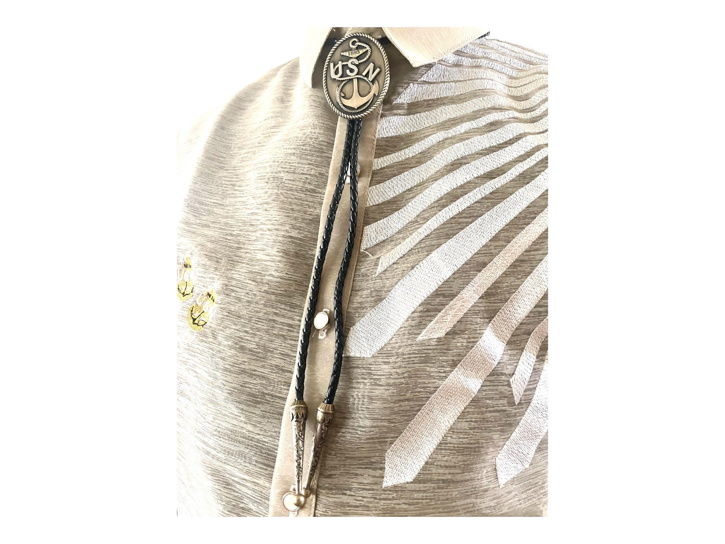 USN CPO Bolo Tie Antique Nickel Pendant