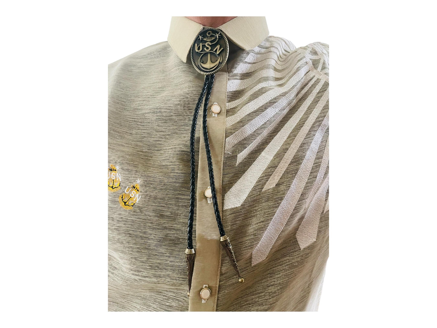 USN Master Chief Bolo Tie Antique Nickel Pendant