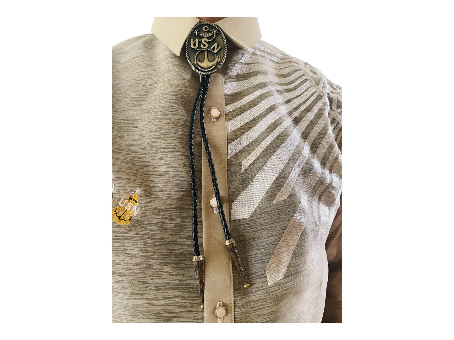 USN Master Chief Bolo Tie Antique Nickel Pendant