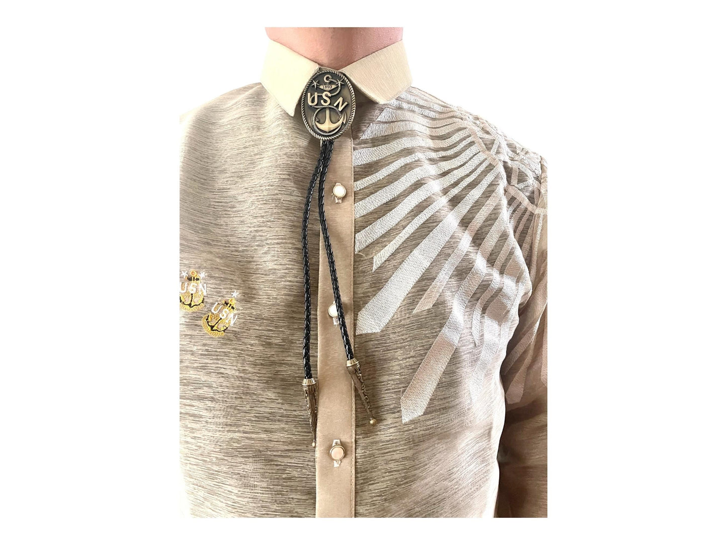 USN Master Chief Bolo Tie Antique Nickel Pendant