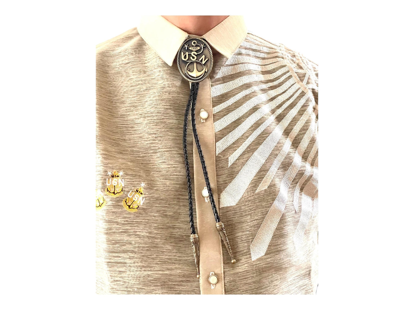 USN Master Chief Bolo Tie Antique Nickel Pendant