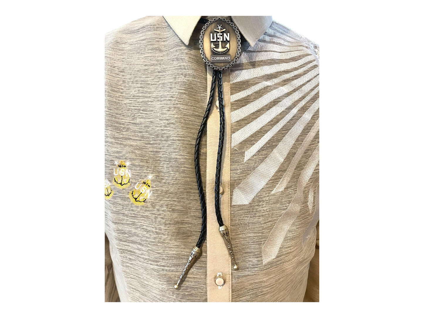 USN Command Senior Chief Bolo Tie Antique Nickel Pendant