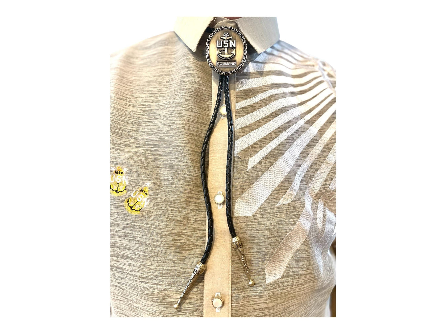 USN Command Senior Chief Bolo Tie Antique Nickel Pendant