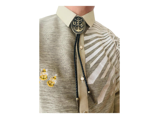 USN Master Chief Bolo Tie Antique Nickel Pendant
