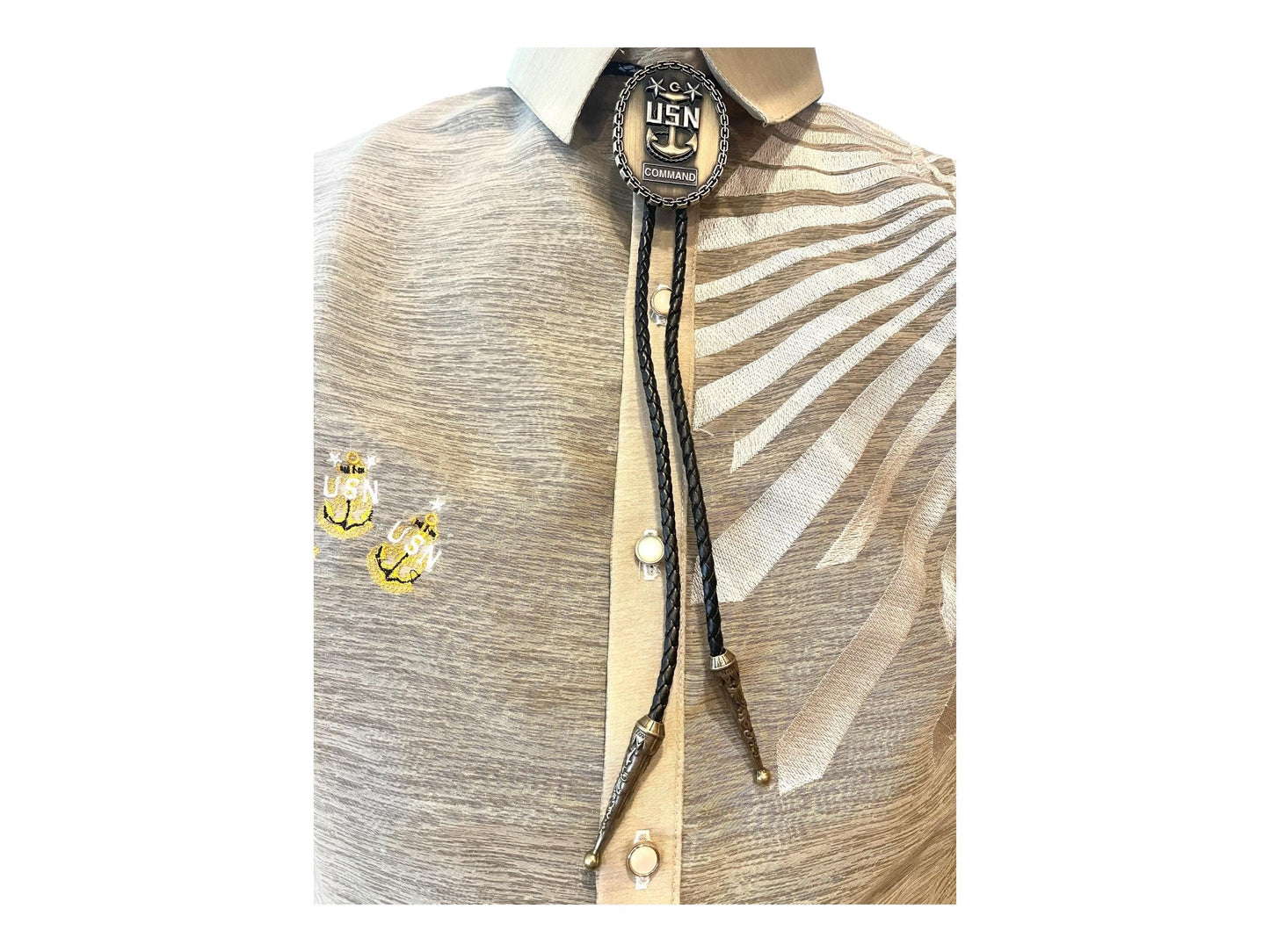 USN Command Master Chief Bolo Tie Antique Nickel Pendant