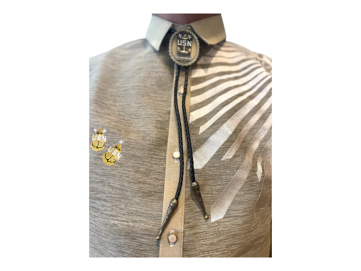USN Command Master Chief Bolo Tie Antique Nickel Pendant