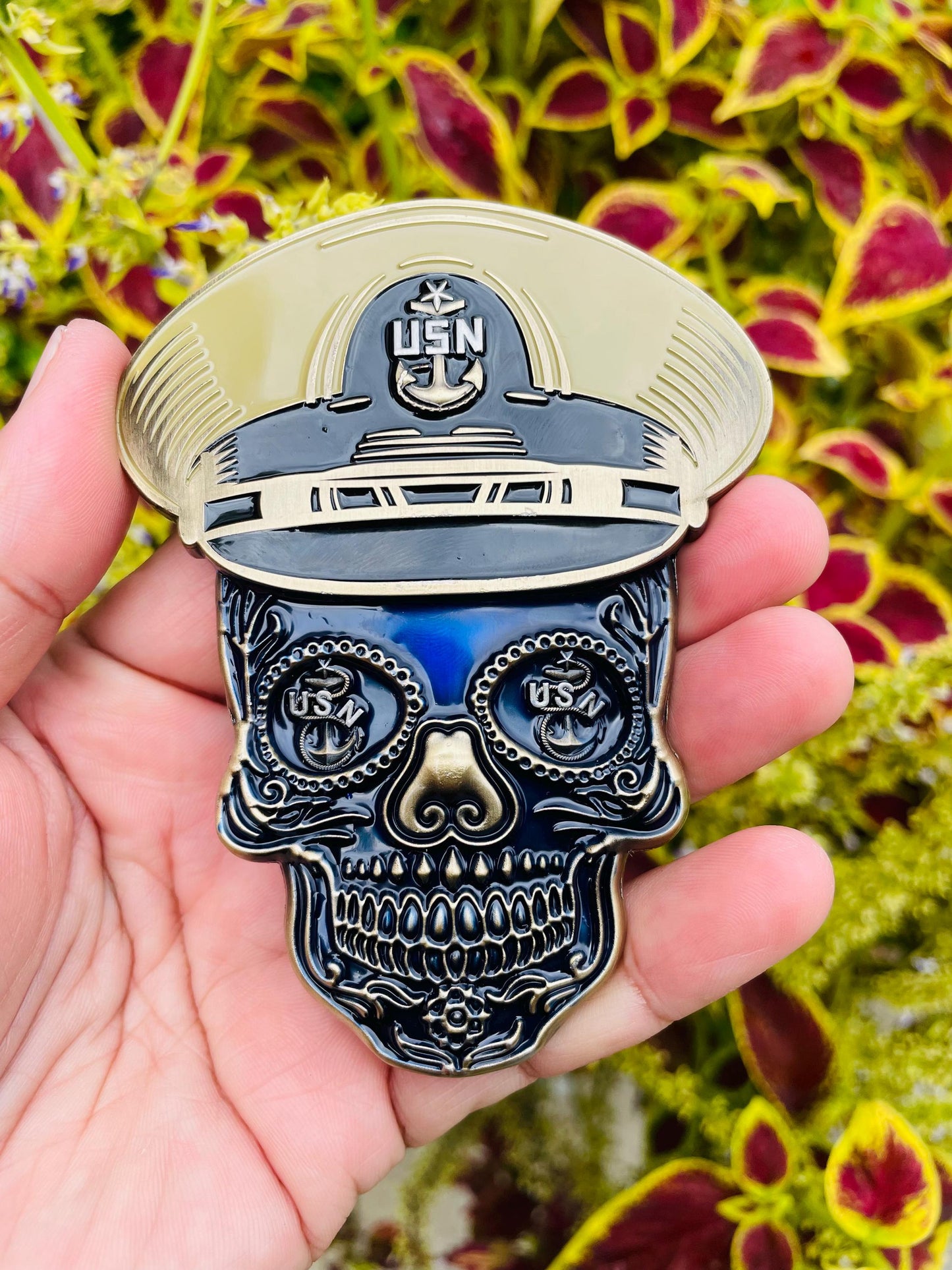 USN 4” Sugar Skull Senior Chief Petty Officer Tribal Anchor Challenge Coin.